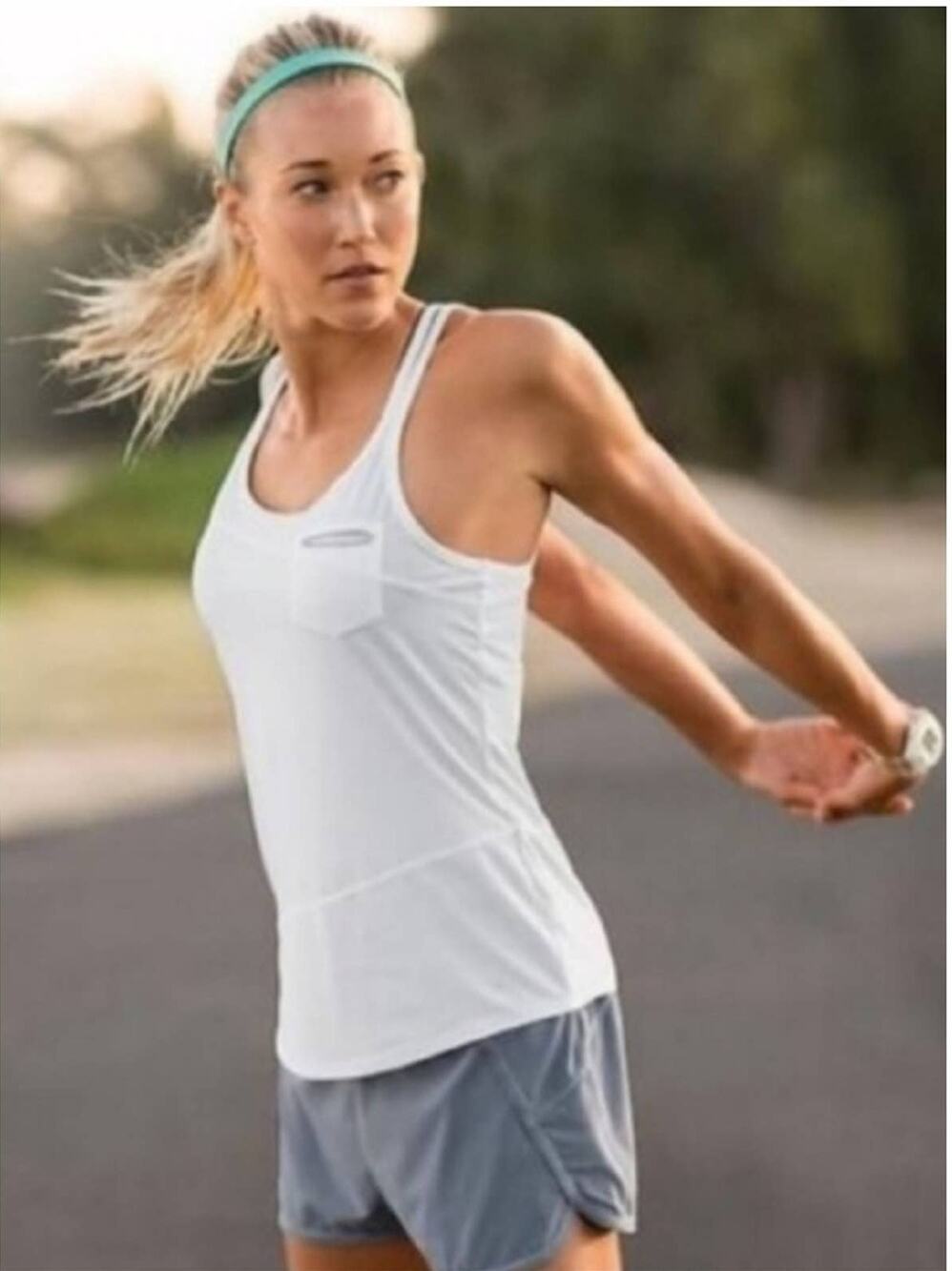 Athleta White Striped Speedsetter Racerback Tank Size XS